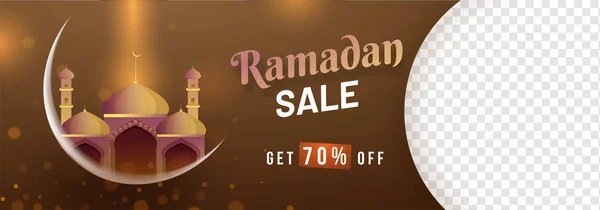 Sierp Księżyca i meczet, Ramadan sprzedaży, nagłówek lub transparent — Wektor stockowy