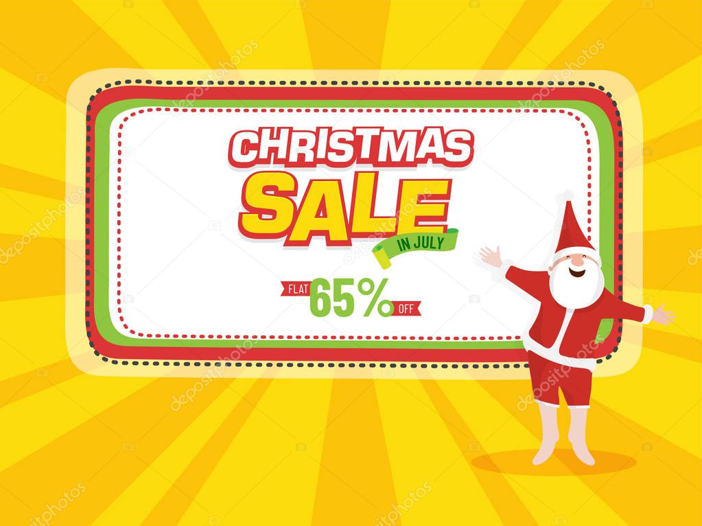 Christmas sale poster, banner or flyer design with Happy Santa Claus.