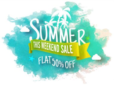 Şık metin yaz, güneş ve palmiye ağaçları ile bu hafta sonu satış 