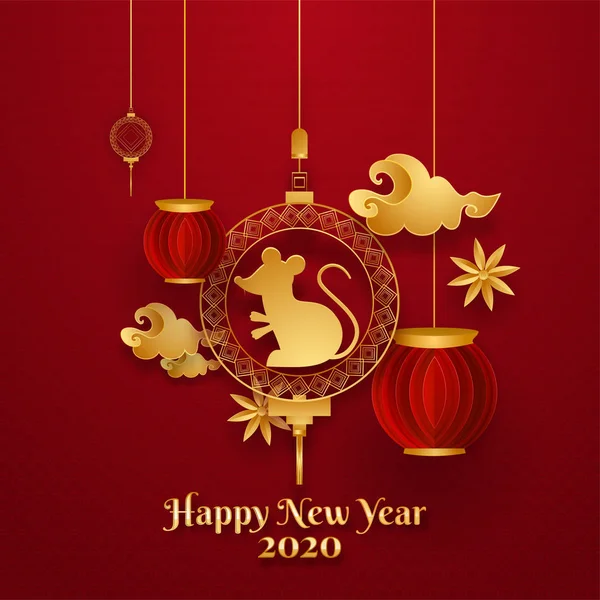 Happy Chinese New Year 2020 celebration greeting card design dec — Stock Vector
