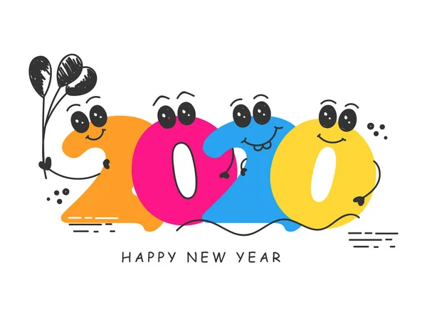 Divertente cartone animato colorato numero 2020 con palloncini su dorso bianco — Vettoriale Stock