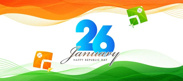 26 January, Happy Republic Day header or banner design with kite — Stock Vector