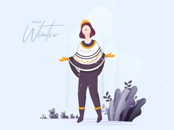Personnage femme sans visage profitant de la saison hivernale et laisse sur wh — Image vectorielle
