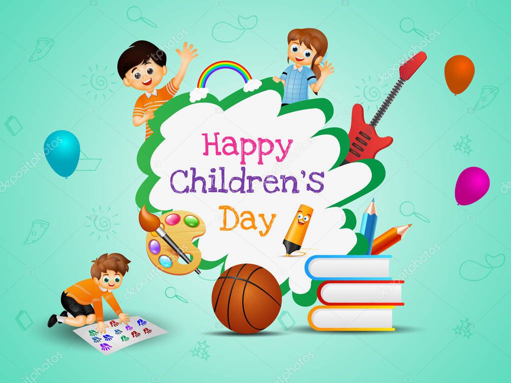 Happy Children's Day celebration greeting card design with cute 