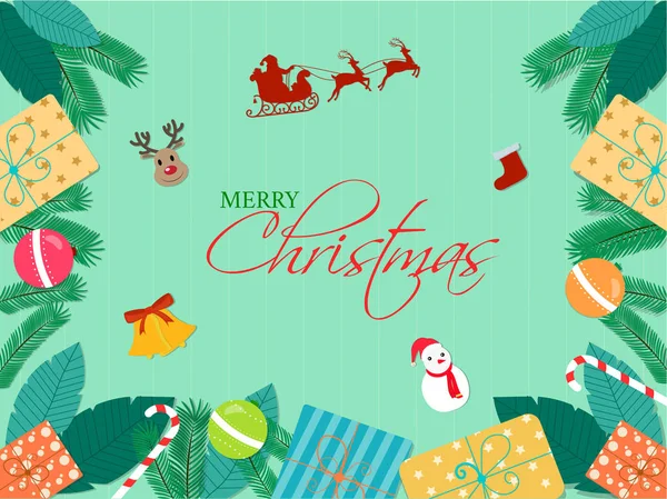 Boldog Karácsonyt üdvözlő kártya design Mikulás claus lovaglás rei — Stock Vector
