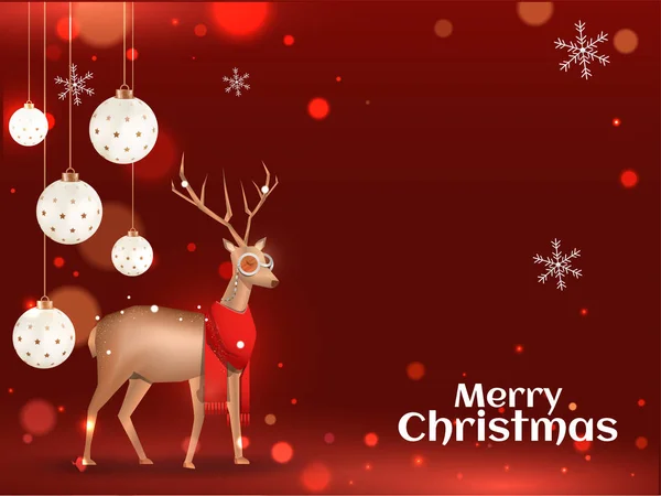 Merry Christmas greeting card design with golden reindeer wearin — Stock Vector