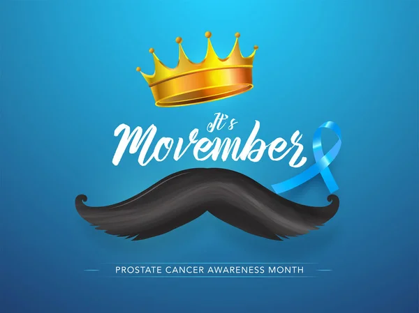 Caligrafía de It 's Movember con corona dorada, bigote y blu — Vector de stock