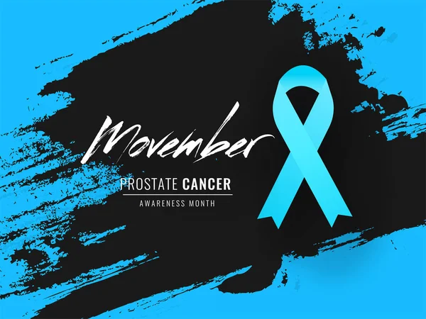 Texto creativo Movember with Prostate Cancer ribbon and black bru — Vector de stock