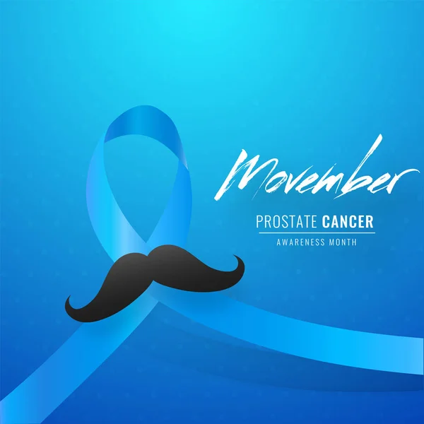 Çekil için mavi arkaplanda bıyıklı prostat kanseri kurdelesi — Stok Vektör