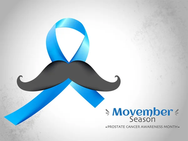 Prostate Cancer Awareness ribbon with mustache illustration on w — Stock Vector