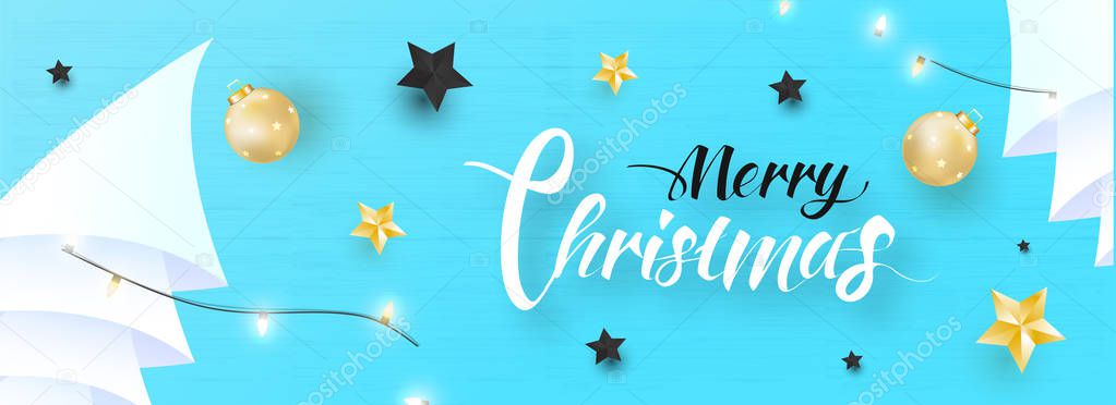Website header or banner design with calligraphy text Merry Chri