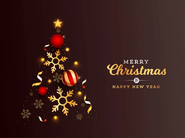 Креативна різдвяна ялинка, зроблена золотими зірками, сніжинками та вафлями — стоковий вектор