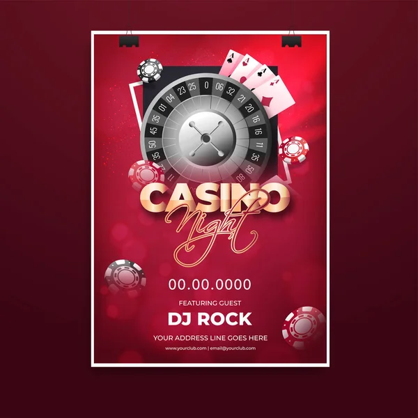 Casino Nacht Party Einladungskarte oder Vorlage Design mit Roule — Stockvektor