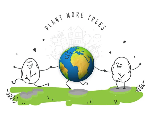 Plante plus d'arbres basé sur la conception de l'affiche avec dessin animé globe terre ho — Image vectorielle