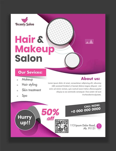 Hair & Makeup Salon template or flyer design with given services — Stock Vector