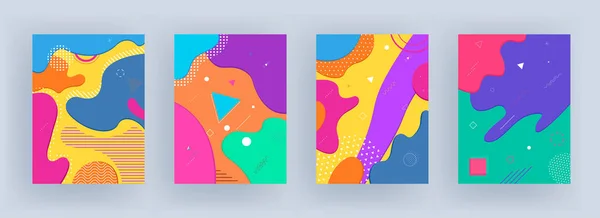 Conjunto de fundo abstrato de arte fluida colorido com ele geométrico — Vetor de Stock