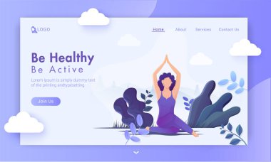Sağlıklı olun Aktif olun konsept tabanlı yüzlü iniş sayfası tasarımı
