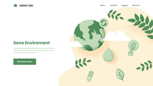 Guardar diseño de landing page basado en concepto de ambiente con tierra gl — Vector de stock