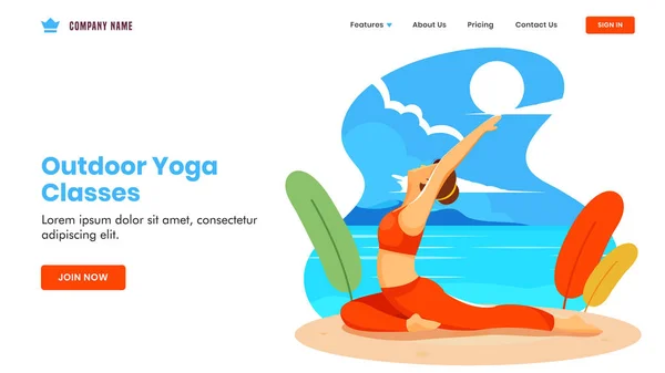 Utomhus Yoga Klasser koncept baserat landning sida design med youn — Stock vektor