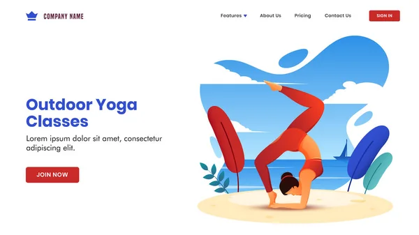 Outdoor Yoga Classes concept based landing page design with youn — 图库矢量图片