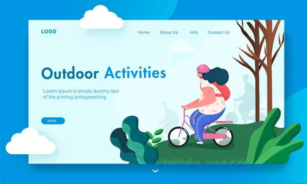 Activités de plein air landing page design avec femme portant un casque — Image vectorielle