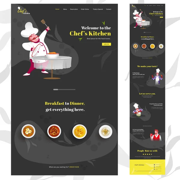 Chef 's Kitchen web vertical banner design with cartoon chef char — стоковый вектор