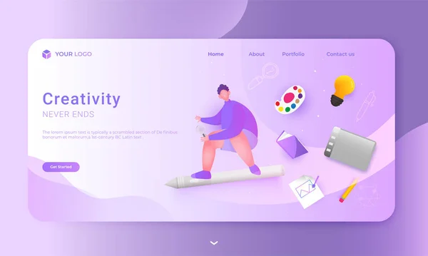 Creative Never Ends of landing page design with man character ho — Stockový vektor