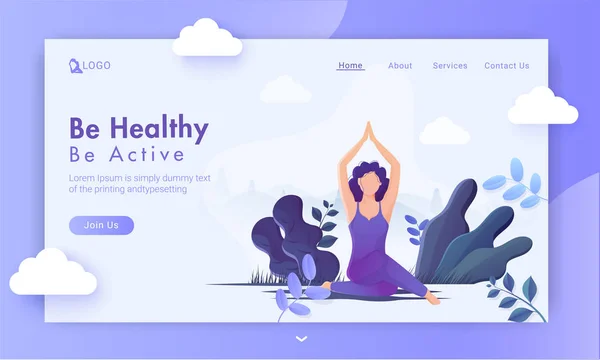 Be Healthy Be Design attivo basato sul concetto di pagina di destinazione con faccia — Vettoriale Stock