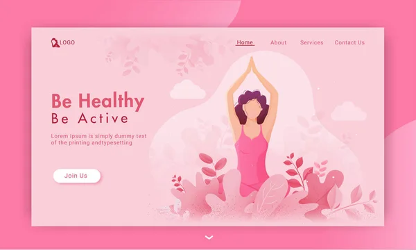 Be Healthy Be Active conception de page d'accueil basée sur le concept avec visage — Image vectorielle