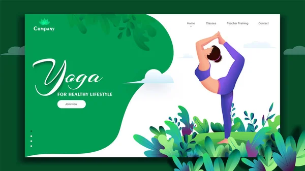 Yoga pour un mode de vie sain concept basé sur la conception de page d'atterrissage esprit — Image vectorielle