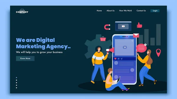 Diseño de landing page de la Agencia de Marketing Digital con anuncios en línea — Archivo Imágenes Vectoriales