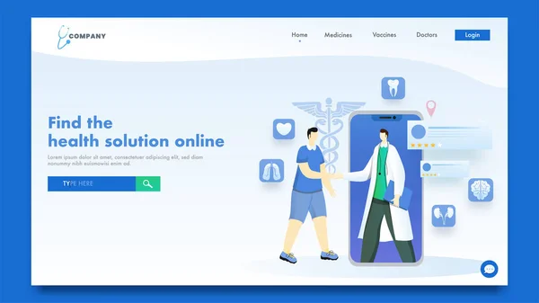 Design de landing page responsivo com ilustração de mãos de médico —  Vetores de Stock