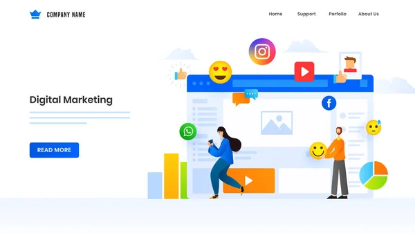 Digital Marketing concept based landing page design with man and — 图库矢量图片