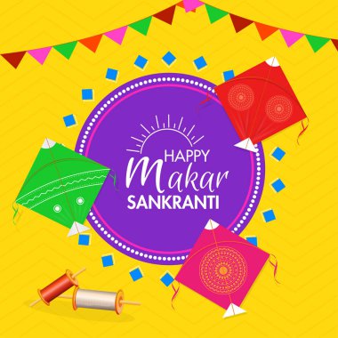 Renkli Mutlu Makar Sankranti tebrik kartı tasarımı