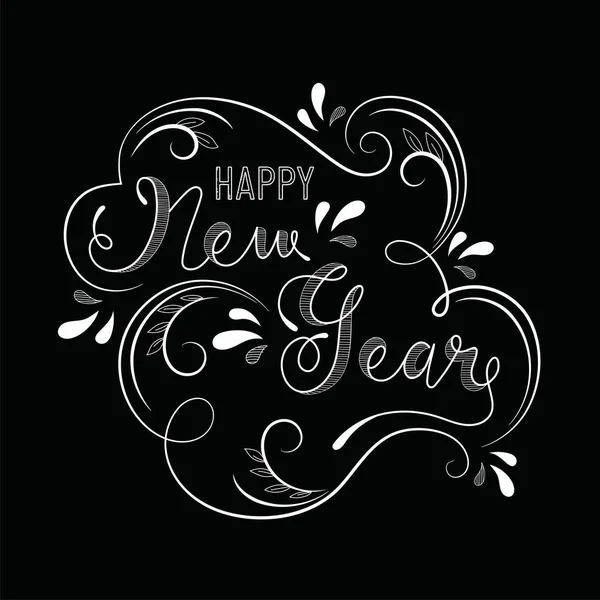 Sketching calligraphy of Happy New Year on black background. Can — Stock Vector