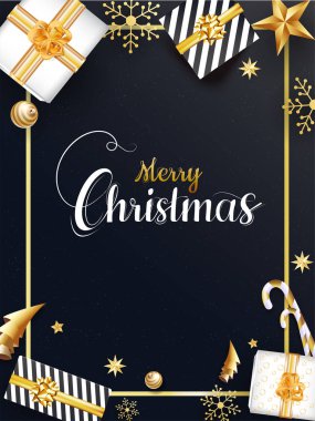 Merry Christmas template design with top view of gift boxes, bau