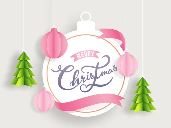 Calligraphie Joyeux Noël texte en forme de boule cadre décoré — Image vectorielle