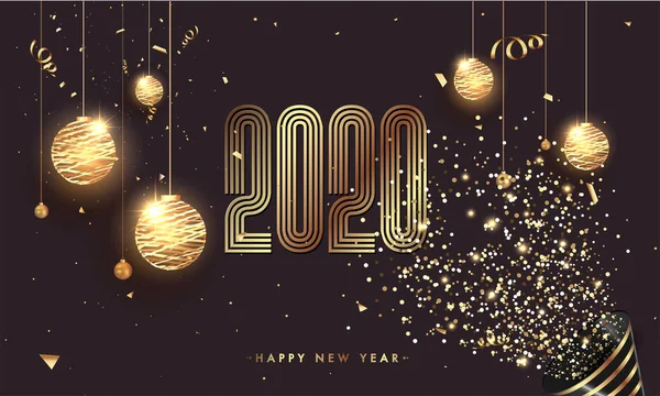 2020 Happy New Year celebration concept with hanging illuminated — Stockový vektor