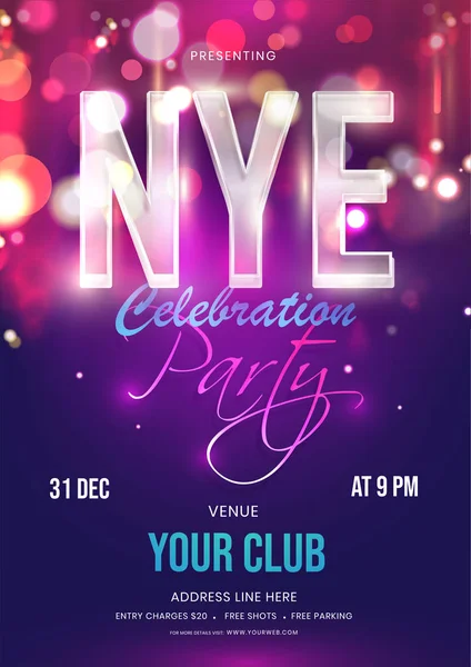 NYE Celebration Party invitation card or flyer design with event — Stock Vector