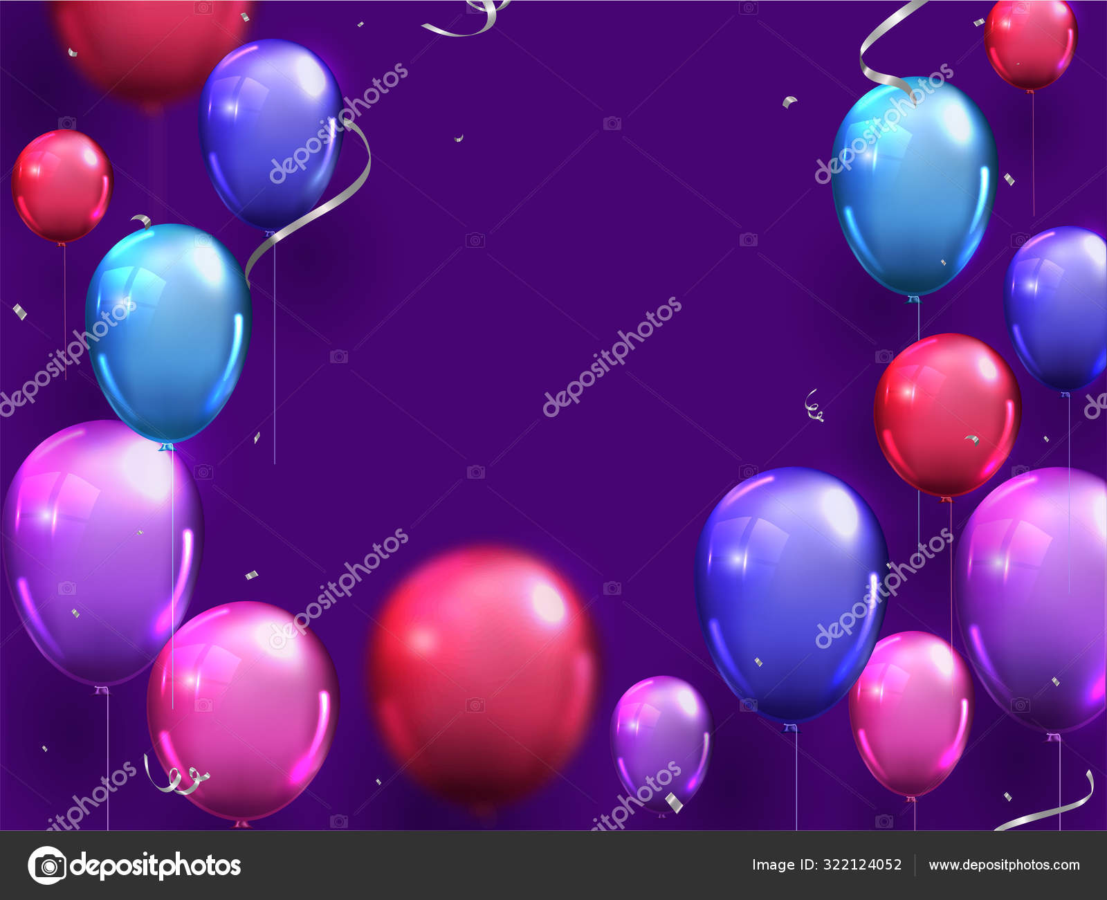 Colorful Glossy Balloons with Silver Confetti Ribbon Decorated o Stock
