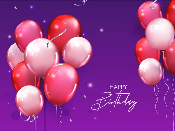 Happy Birthday Greeting or Wishing Card with Glossy Balloons and — 图库矢量图片