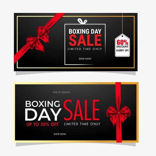 Set von Boxtag Verkauf Banner-Design mit rotem Band ein — Stockvektor