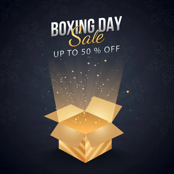 Upp till 50% rabatt för boxning dag försäljning affisch design med magi gåva — Stock vektor