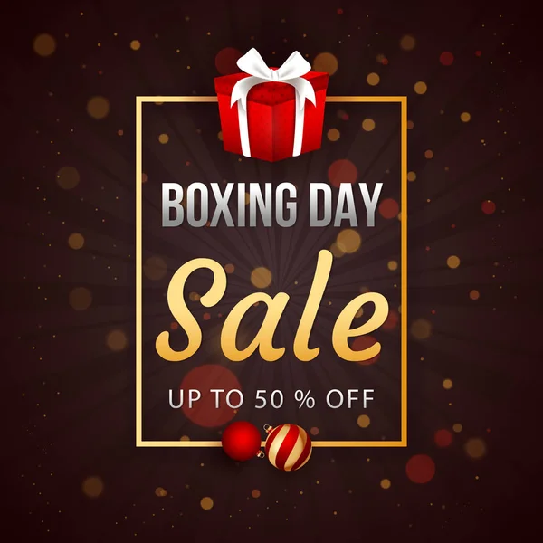 Boxe Day Vendita poster design con 50% offerta di sconto, bagattelle a — Vettoriale Stock