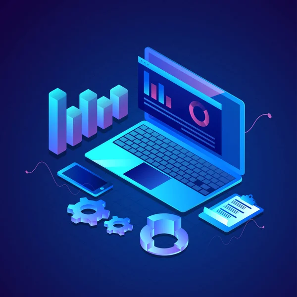 3D illusztráció online grafikus bemutató laptop wi — Stock Vector