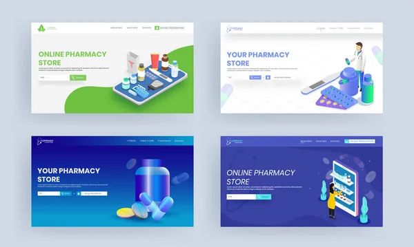 Online Pharmacy Store Přistávací stránka design s lékařskými prvky — Stockový vektor