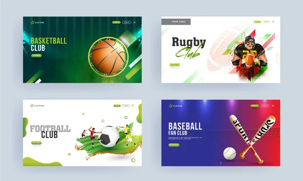 Conception de page de destination de couleur différente pour Basketball, Rugby, Footb — Image vectorielle