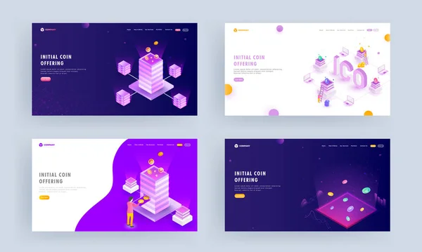 Conjunto de landing page o tiro héroe con servidores 3d de crypto curre — Archivo Imágenes Vectoriales