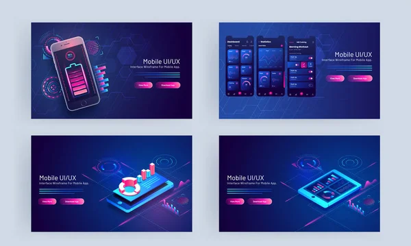 Mobile UI / UX concept based landing page set with smartphone and — стоковый вектор