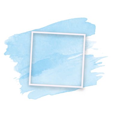 Beyaz Kare Arkaplanlı Mavi Suluboya Fırça Vuruşu Efekti